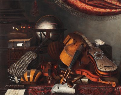 Musical Instruments, a Globe, Books, Playing Cards, and a Painter